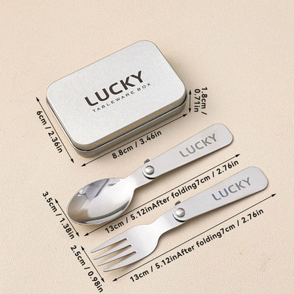 BowLift | Trekking Camping Cutlery 3-piece | Foldable Spoon & Fork with Storage Box | Stainless Steel | Compact & Reusable
