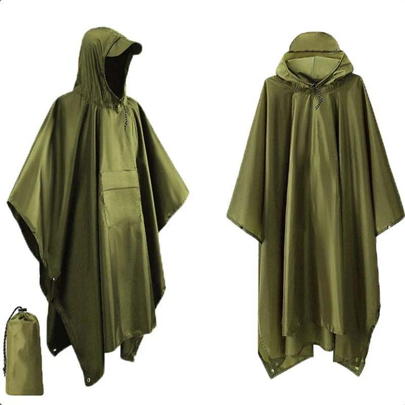 Skanto | 3-in-1 Outdoor Military Raincoat - Hooded Waterproof Poncho with Sleeves, Motorcycle Rain Cover, Ideal for Camping, Hiking, and Travel