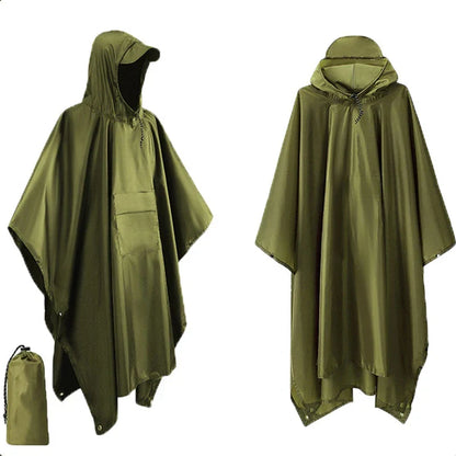 Skanto | 3-in-1 Outdoor Military Raincoat - Hooded Waterproof Poncho with Sleeves, Motorcycle Rain Cover, Ideal for Camping, Hiking, and Travel