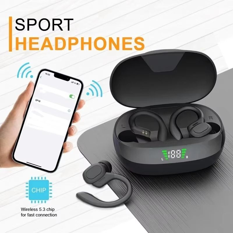 Skanto | SP16 True Wireless Earbuds with Ear Hooks, Waterproof Sports Earphones with Microphone and HiFi Stereo Sound
