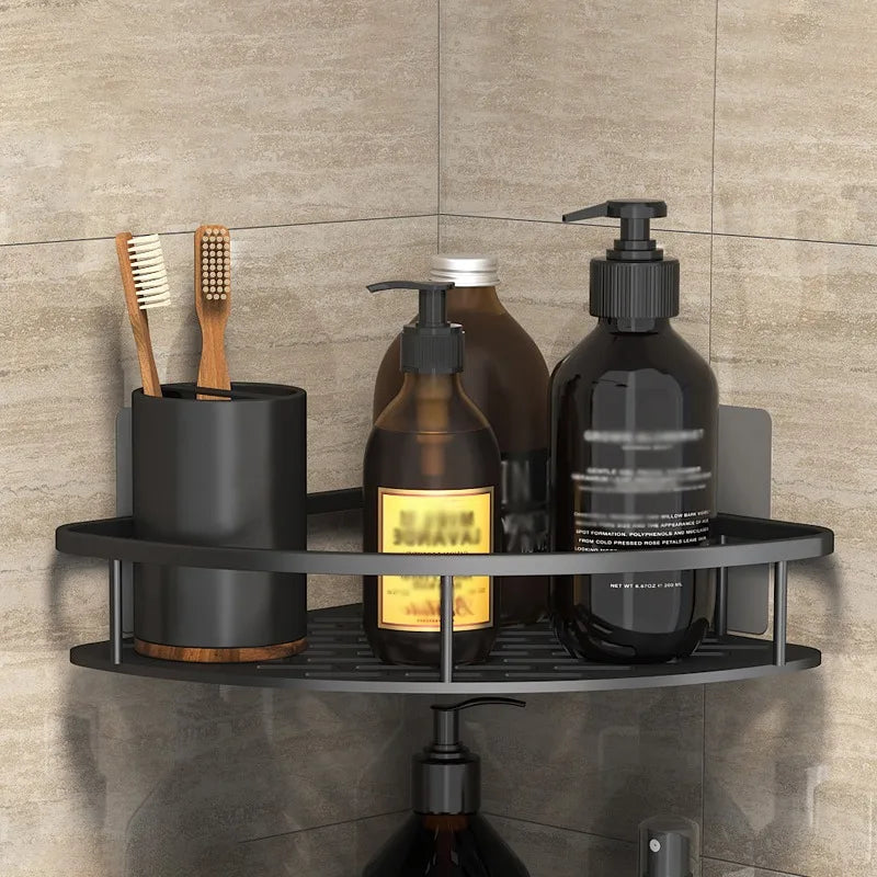 Skanto | Bathroom Storage Shelf - No Drill Wall Mount Corner Shelf, Shower Caddy for Toilet and Shampoo Organizer, Bathroom Accessory