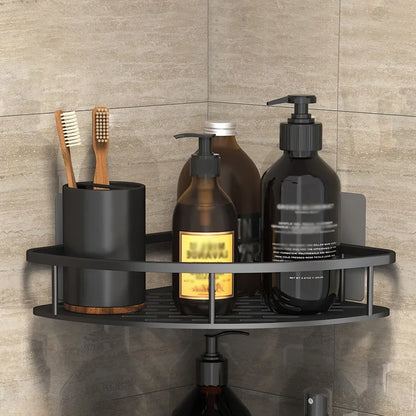 Skanto | Bathroom Storage Shelf - No Drill Wall Mount Corner Shelf, Shower Caddy for Toilet and Shampoo Organizer, Bathroom Accessory