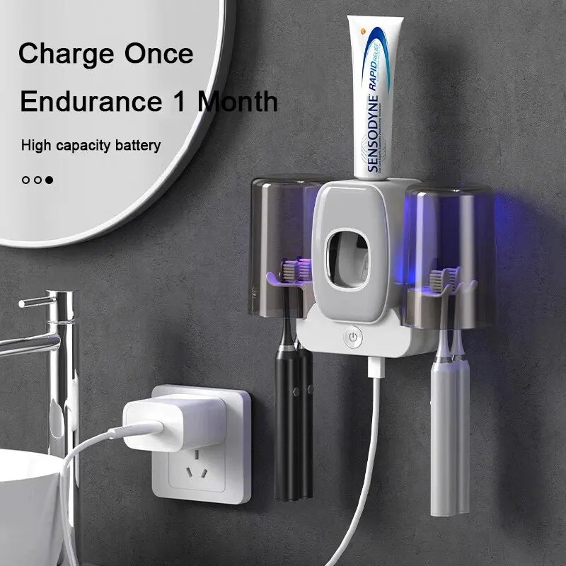 BowLift | UV Toothbrush Holder PureBrush UV | Sterilization with UV Light | Automatic Toothpaste Dispenser | Wall Mounting Without Drilling