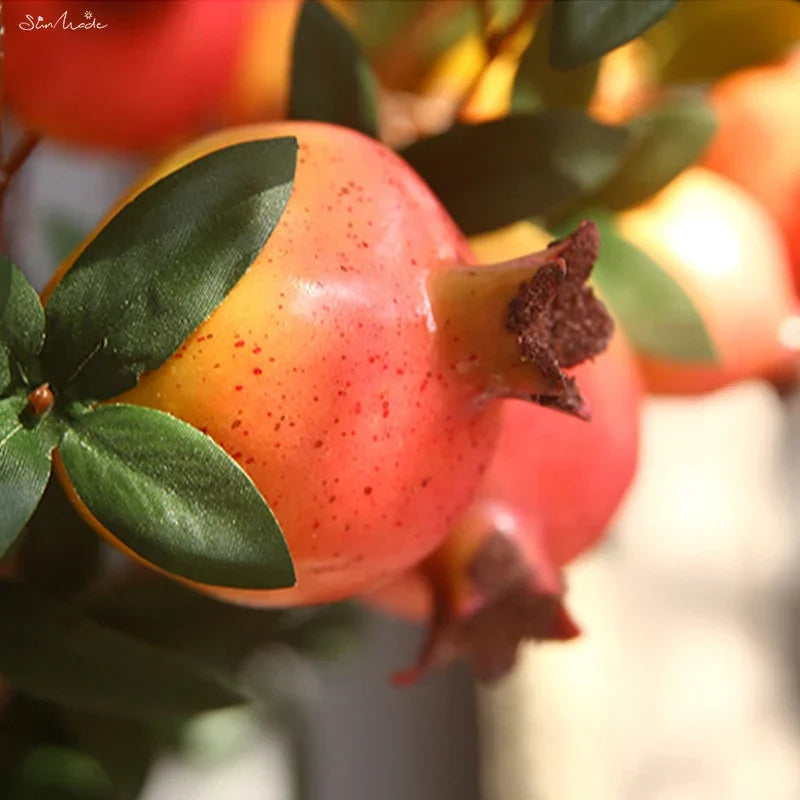 6-Head Artificial Pomegranate Fruit Branch with Leaves | Karnz