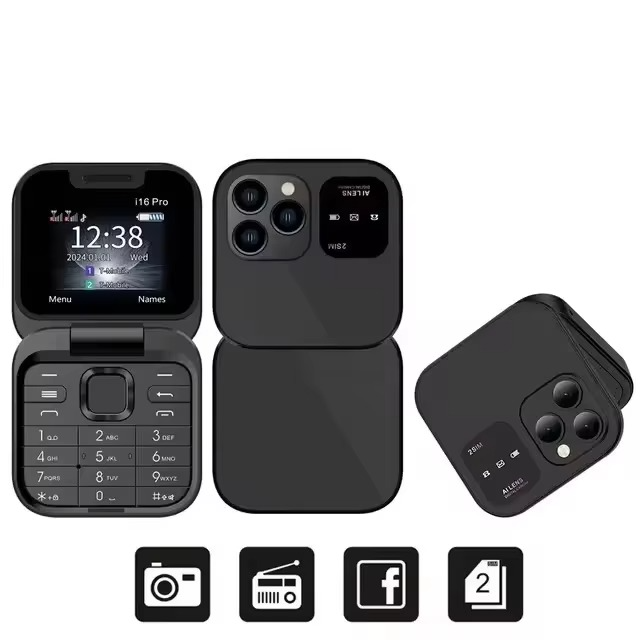 Flip phone with large screen, high volume, Dual-SIM, and long standby time
