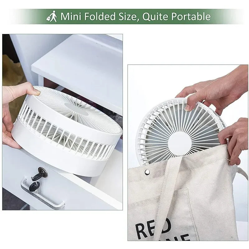 7200mAh USB Rechargeable Portable Foldable Fan, Quiet Floor Fan for Outdoor Home, Wireless Fan, 4 Speeds, Camping Portable Fan | Karnz