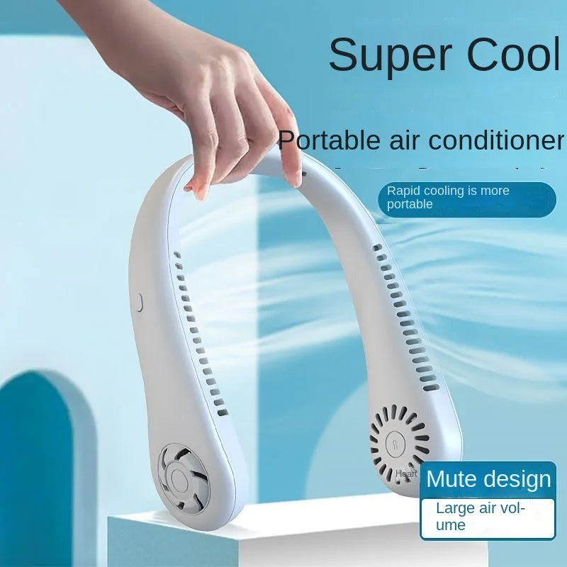 Stay cool everywhere with 1PC new mini neck portable bladeless hanging neck fan - long battery life, rechargeable, 3-speed air cooler for summer sports | Brehn