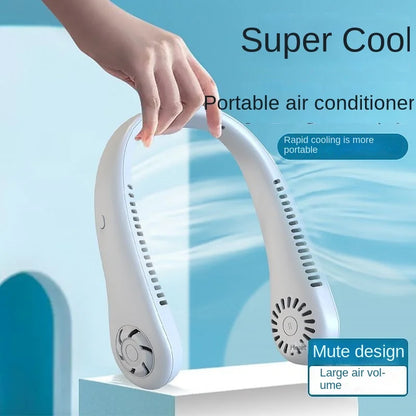 Stay cool everywhere with 1PC new mini neck portable bladeless hanging neck fan - long battery life, rechargeable, 3-speed air cooler for summer sports | Brehn