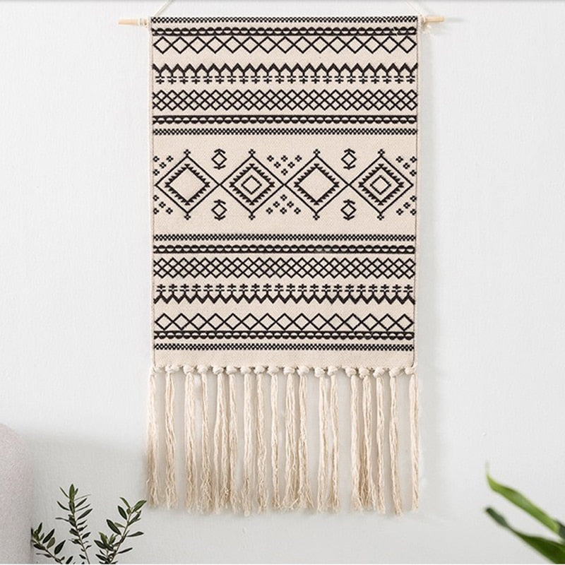 Skanto | Bohemian Wall Tapestry, Macrame Wall Hanging, Home Decor, Cotton Linen Tassel, Handmade, Woven, Geometric Canvas Art, Backdrop Tapestries