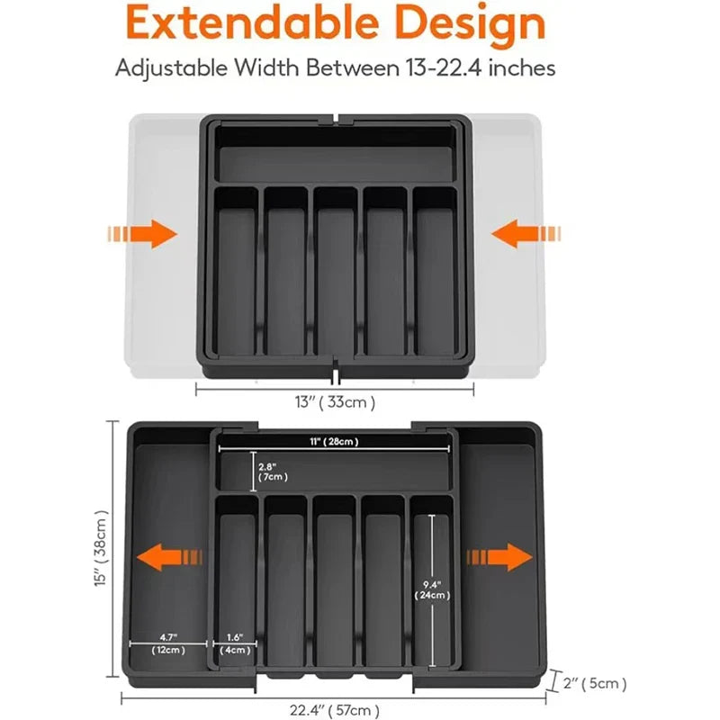 Skanto | Modulora Cutlery Drawer Insert | Expandable Cutlery Organizer | Adjustable PP Storage System | 38×35 cm