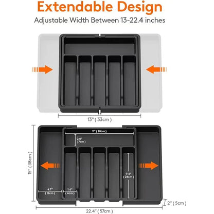 Skanto | Modulora Cutlery Drawer Insert | Expandable Cutlery Organizer | Adjustable PP Storage System | 38×35 cm
