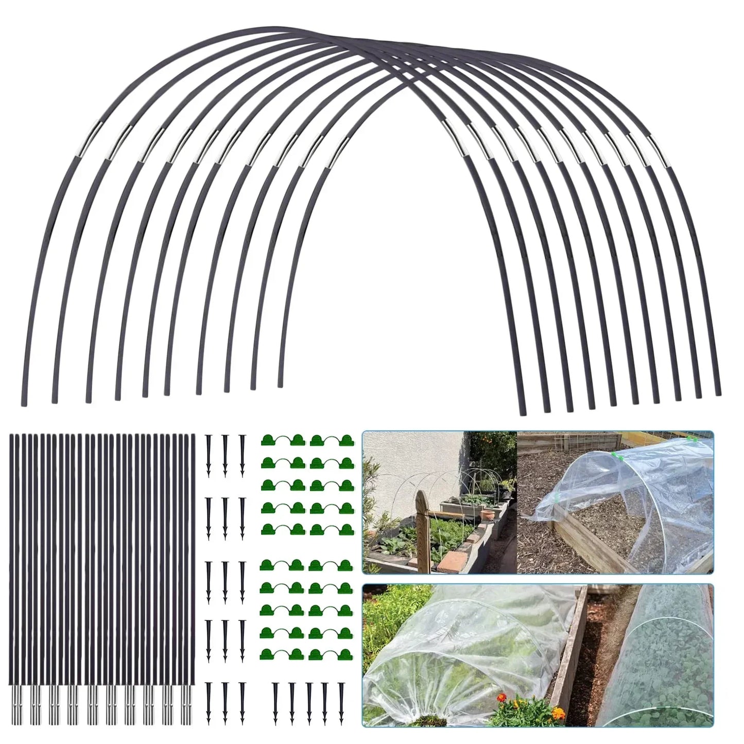 Brehn | Plantura FlexGrow Fiberglass Garden Hoop Set | DIY Plant Tunnel for Raised Beds & Cold Frames | Rust-Free & Reusable | Incl. Connectors