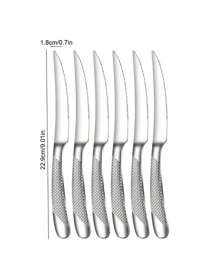 Skanto | High-Quality Stainless Steel Silver Star Diamond Cutlery Set - Includes Knife, Fork, Spoon & Dessert Fork & Spoon - 6-Piece/30-Piece Options