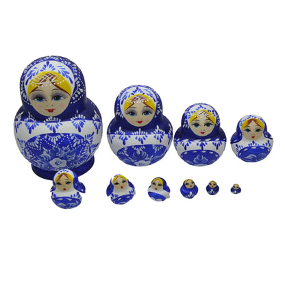 10-Piece Wooden Russian Matryoshka Doll Set for Cultural Decor and Gifts