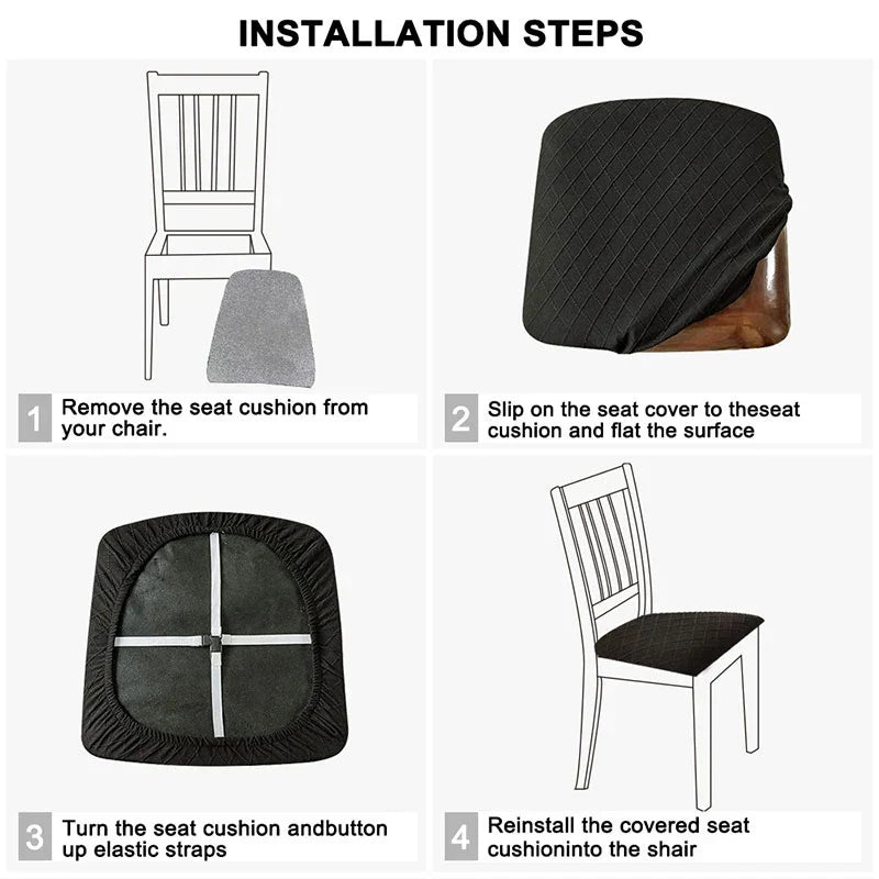 BowLift | CasaLino | Waterproof Chair Seat Covers | Elastic & Washable | Checked Design | 4 Variants | For Kitchen & Dining Room