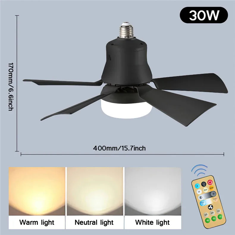 30W E27 Ceiling Fan Light with Remote Control - LED Dimming Function, Intelligent Quiet Fan for Bedroom & Living Room | Karnz