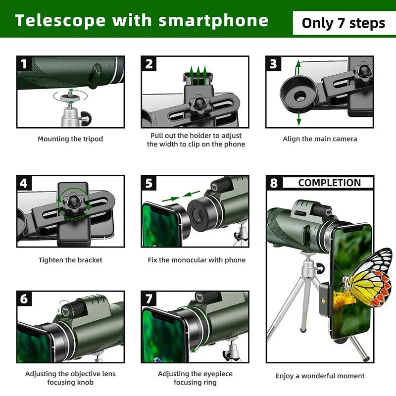 BowLift | 80x100 HD Zoom Monocular Telescope: Powerful portable binoculars for hunting, camping, and outdoor exploration