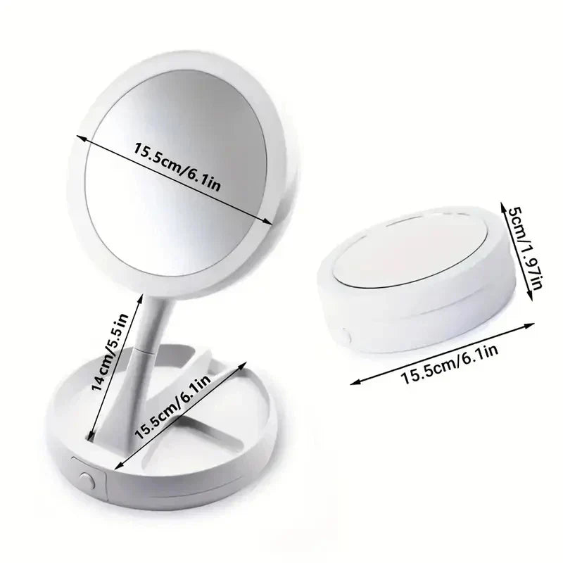 BowLift | Glamora Travel Mirror LED | Double-Sided & 10x Magnification | Foldable & Portable | With Accessory Compartment