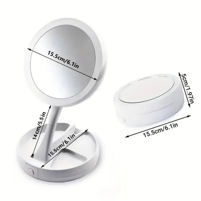 BowLift | Glamora Travel Mirror LED | Double-Sided & 10x Magnification | Foldable & Portable | With Accessory Compartment