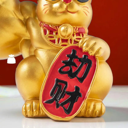 BowLift | Large hand, happy wealth, waving cat, gold-colored waving hand cat, home decoration, welcoming waving cat, sculpture, statue, decor, car ornament, shop gift