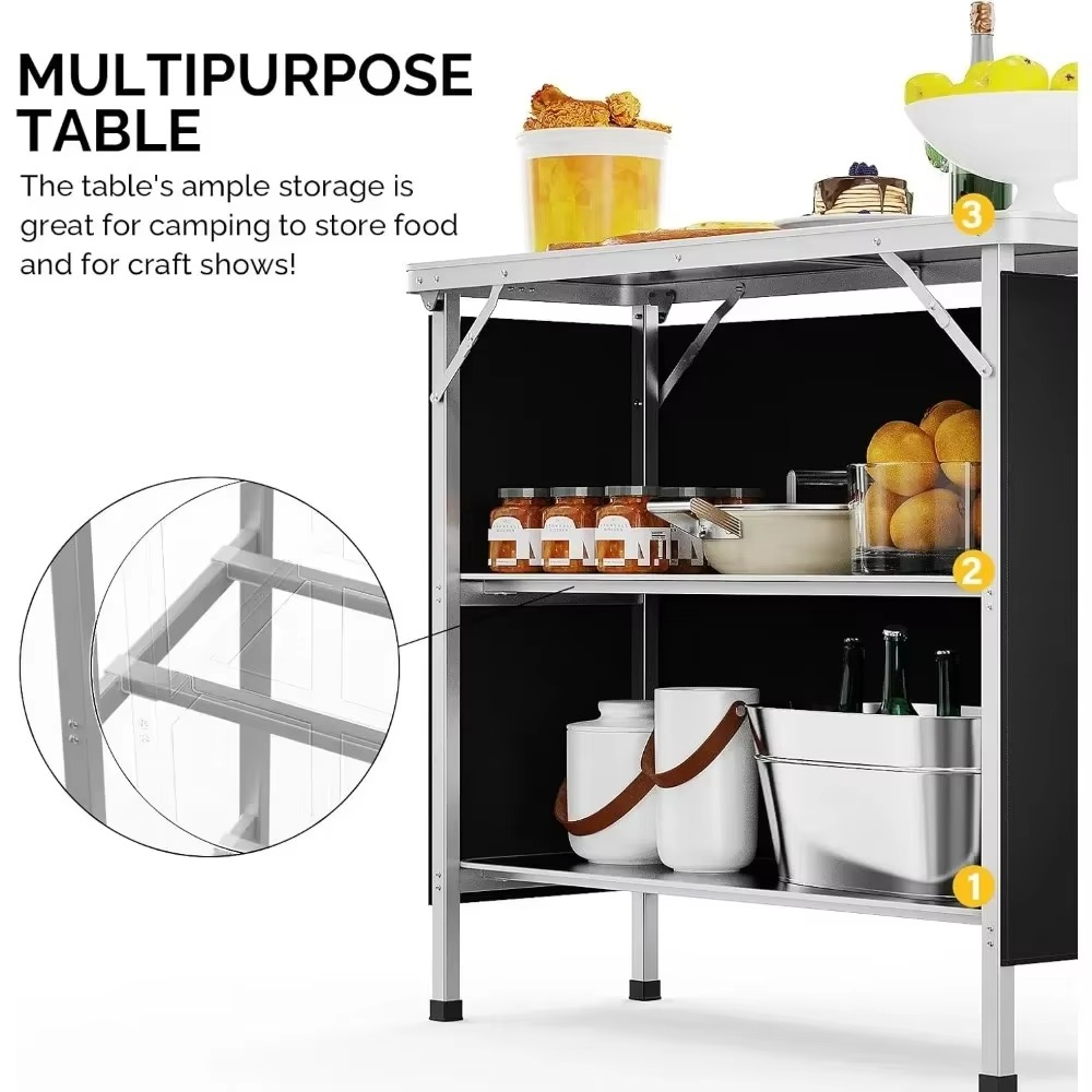 Skanto | Portable 3-Tier Foldable Bar Table with Black Skirt for Events and Indoor Use