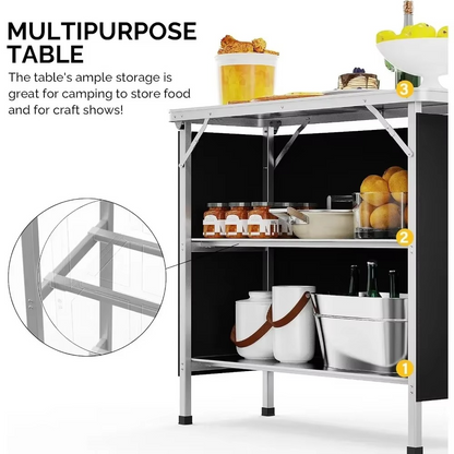 Skanto | Portable 3-Tier Foldable Bar Table with Black Skirt for Events and Indoor Use
