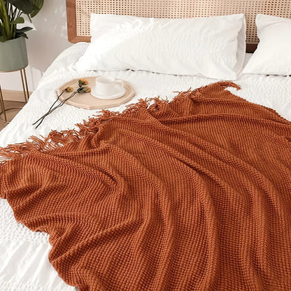 BowLift | Aurelia Cozy Tassel Knitted Blanket in Morandi Orange | Soft & Warm | 3 Sizes | For Sofa, Bed & Travel