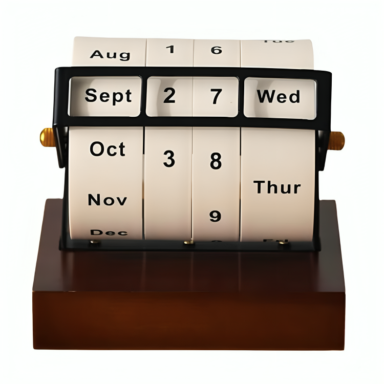 BowLift | Vintage Wooden Perpetual Flip Calendar – Reusable Rotary Countdown Desk Display