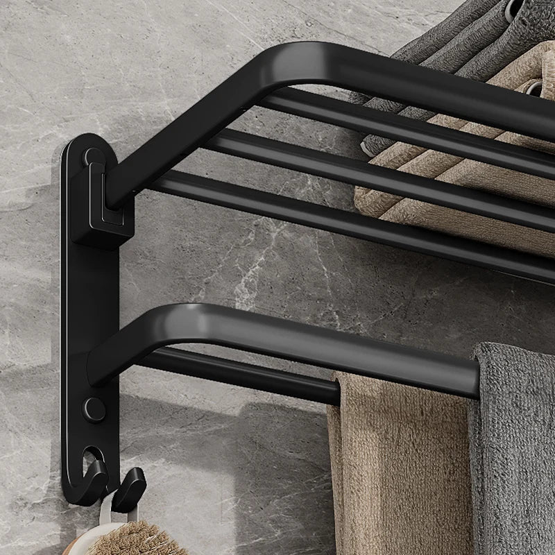 Skanto | EasyTowel Foldable Towel Rack – Space-Saving & Stylish Black Wall-Mounted Towel Rack