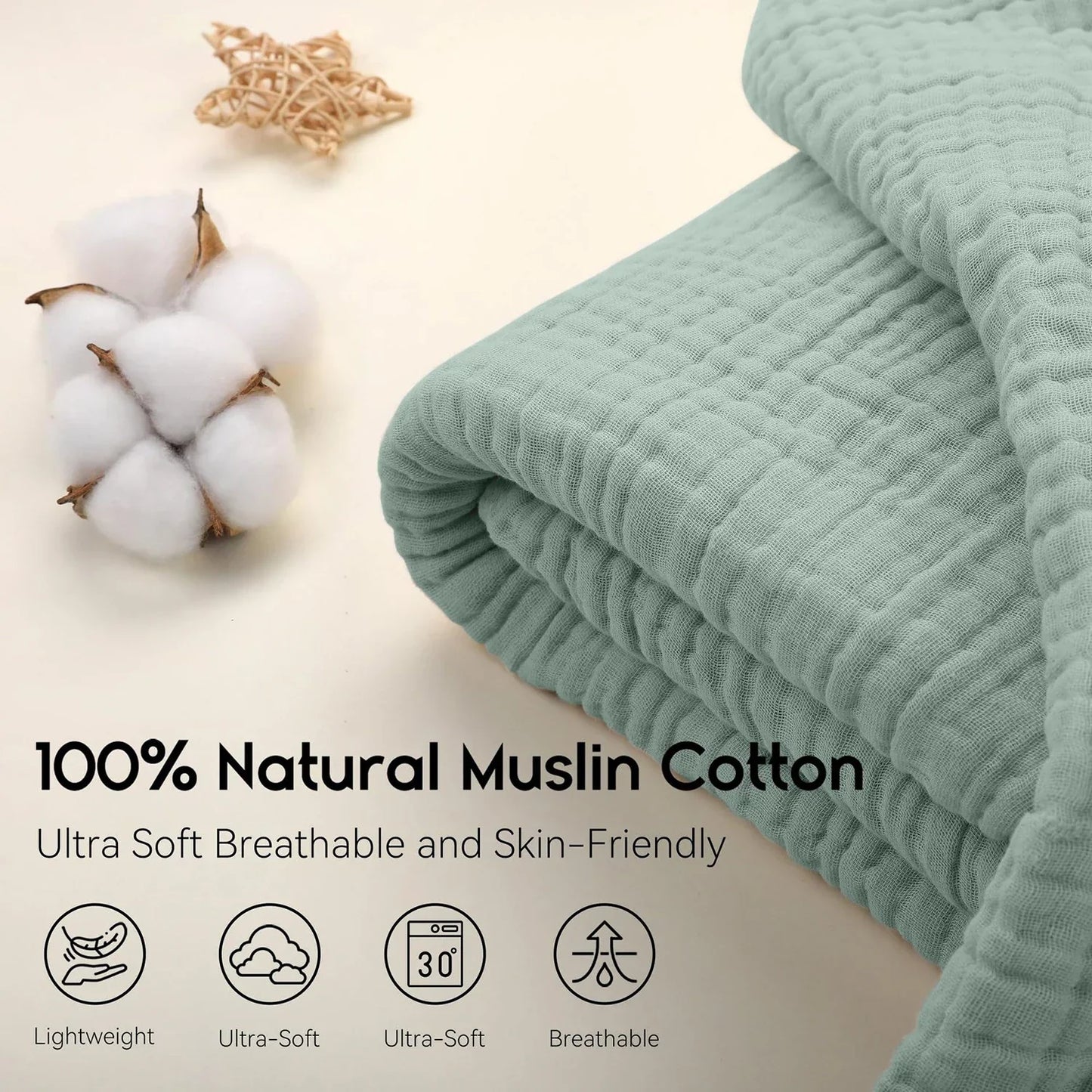 Skanto | CottonBreeze | Muslin Blanket 100% Cotton | 6-Layer, Breathable & Lightweight | For Sofa & Bed