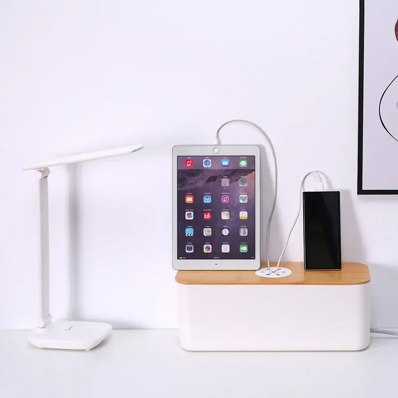 BowLift | Cable Box OrgaWood | Desk Organizer made of Wood & Plastic | For Chargers, Cables & Accessories | 29.5×11.4×11 cm