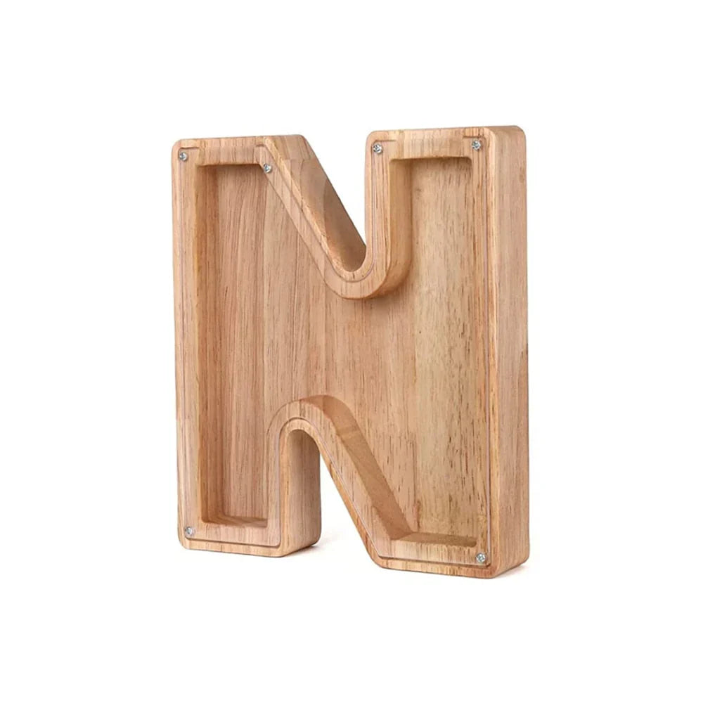 Skanto | Wooden Alphabet Piggy Bank with Transparent Window for Stylish Saving