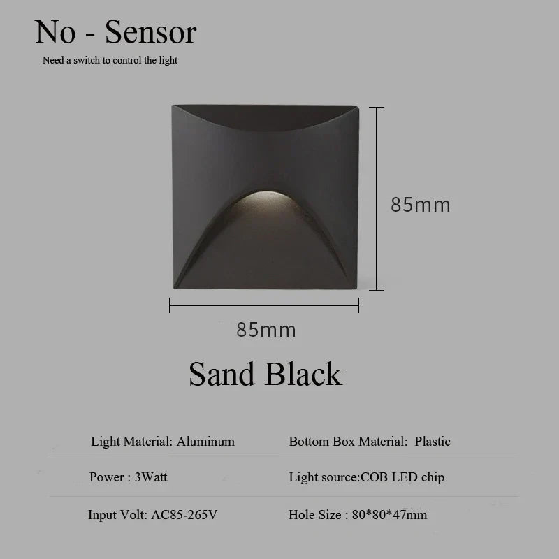 Modern waterproof IP65 LED recessed wall lamp for outdoor lighting - 3W embedded step & stair, balcony, and portal lamp
