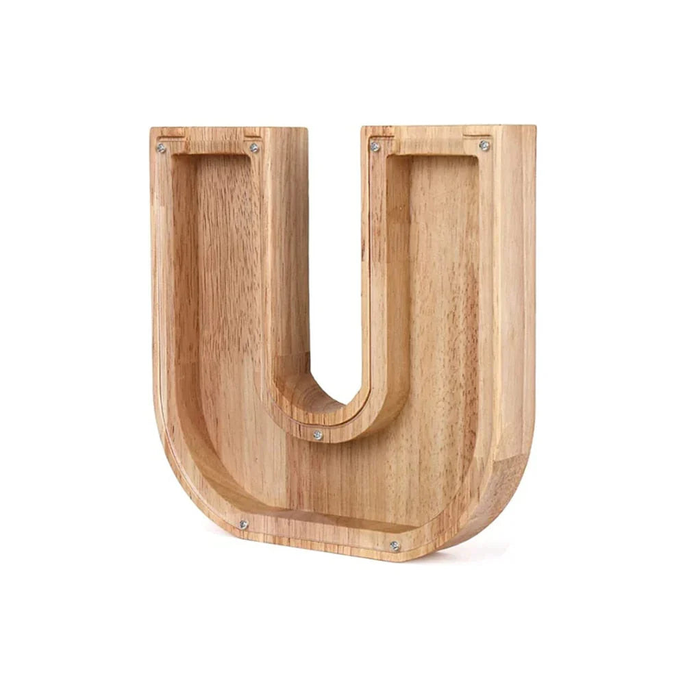 Skanto | Wooden Alphabet Piggy Bank with Transparent Window for Stylish Saving