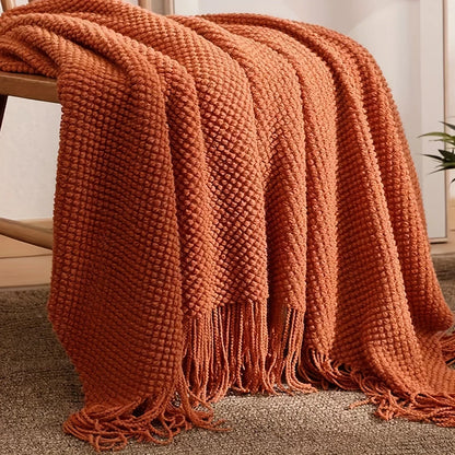 Skanto | Aurelia Cozy Fringe Knit Textile in Morandi Orange | Soft & Warm | 3 Sizes | For Sofa, Bed & Travel