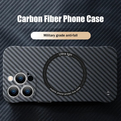 Skanto | Ultra-Thin Carbon Fiber Magnetic Case for iPhone 16 15 ProMax 14 Plus 13 12 11 Pro Max Magsafe Wireless Charging Borderless Cover