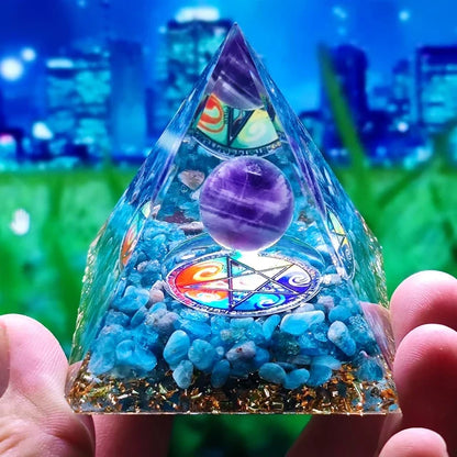 Skanto Skanto | Amethyst Peridot Orgone Pyramid - Energy Generator Crystal Reiki Chakra Orgonite Meditation Tool
