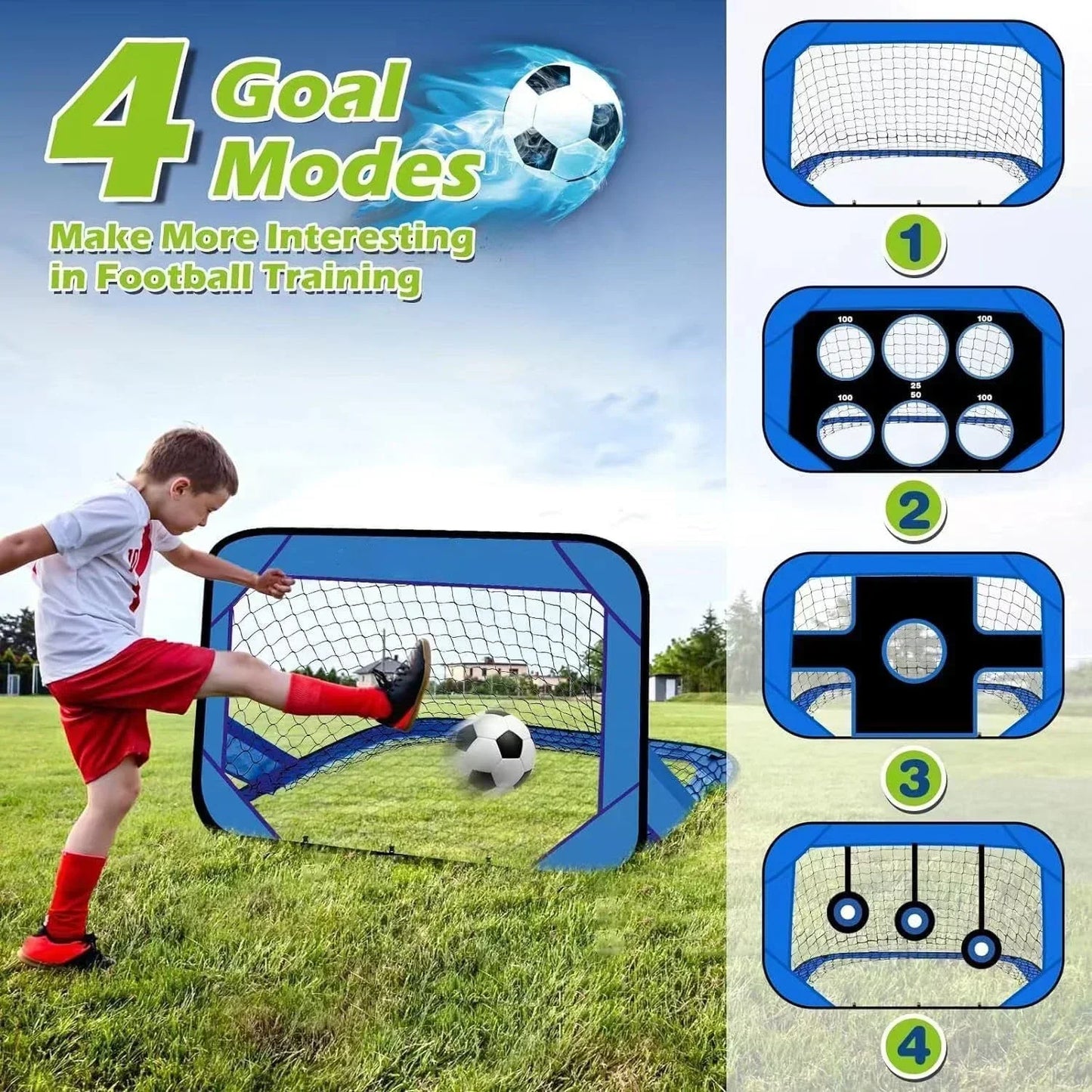 Skanto | PlayMax Foldable Football Goal – 4-in-1 Portable Soccer Net for Training & Outdoor Play