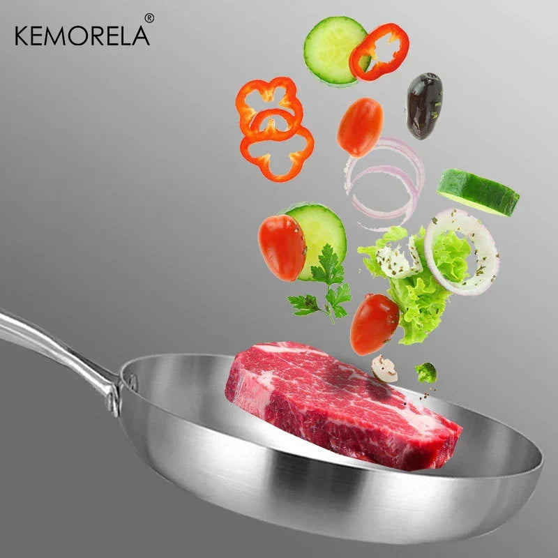 Skanto | Professional Frying Pan - 304 Stainless Steel, 2MM thick 5-layer Steel Pan & Pot