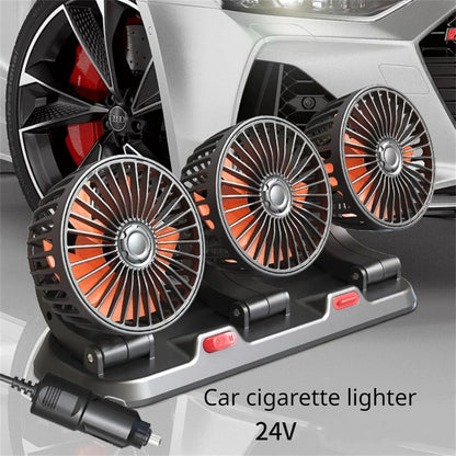 360° Adjustable Car Fan - 3-Head Automotive Electric Fan - USB/12V/24V - 2 Speeds - Quiet Cooling for Home, Desk, Office & Car | Karnz
