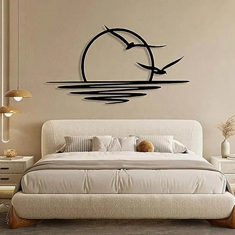 Sunrise Seagulls Metal Wall Decoration Sunset Iron Art 30x60cm Wall Art For Living Room Bedroom Home Office Decor | Bowlift