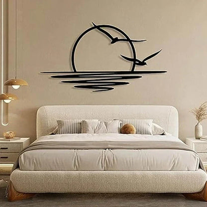 Sunrise Seagulls Metal Wall Decoration Sunset Iron Art 30x60cm Wall Art For Living Room Bedroom Office Decoration | Brehn