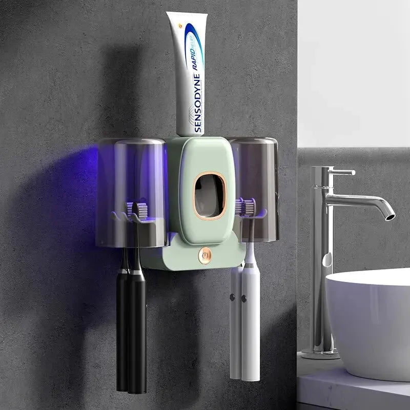 BowLift | UV Toothbrush Holder PureBrush UV | Sterilization with UV Light | Automatic Toothpaste Dispenser | Wall Mounting Without Drilling