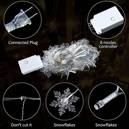 Waterproof Snowflake LED String Lights Christmas Lights - Blinking Fairy Curtain for Holiday Parties, Weddings, and Outdoor Decorations 3,2m (125.9 inches)