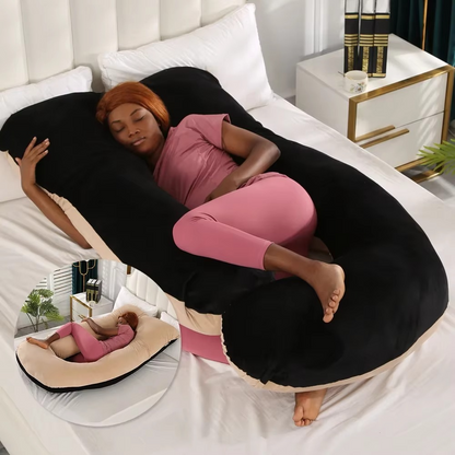 J-shaped pregnancy pillow for side sleeping and breastfeeding