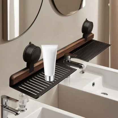 Skanto | Over Sink Suction Cup Walnut Bathroom Shelf