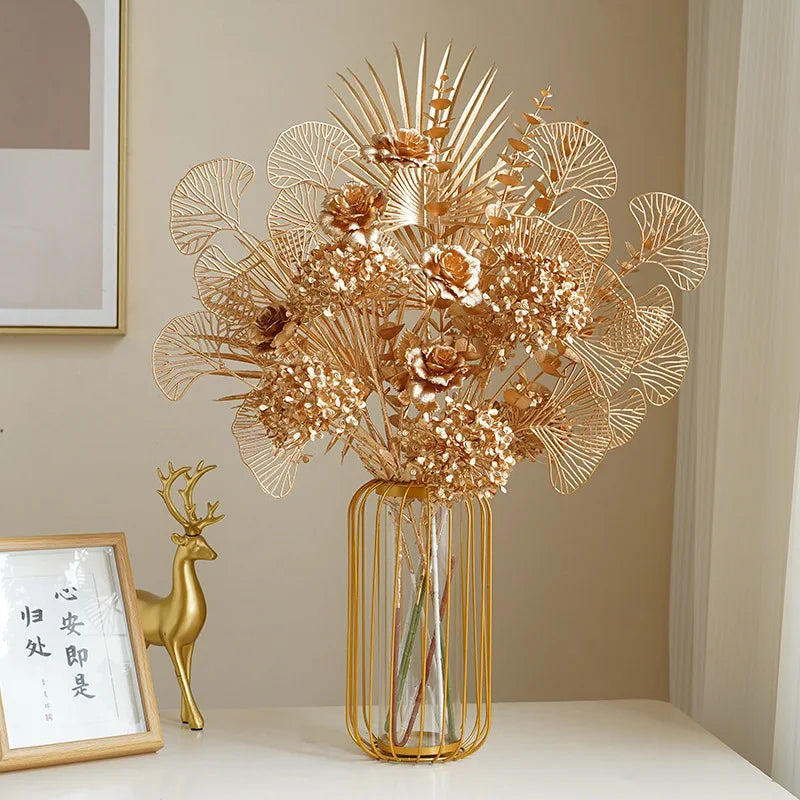 BowLift | Decorative Flower Gold Series | Palm Leaf, Ginkgo & Eucalyptus | Artificial Flower 67–84 cm | Wedding & Christmas
