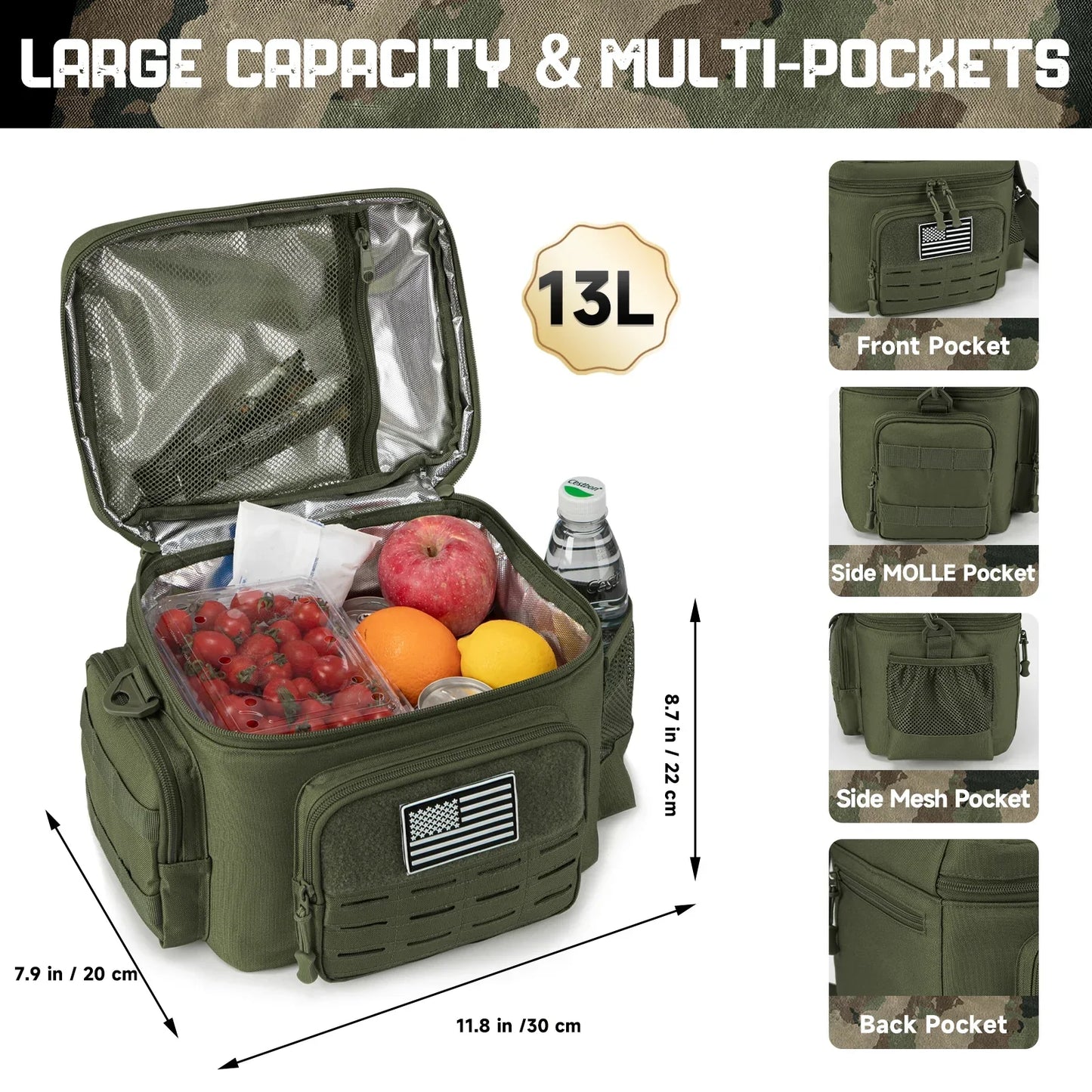 Skanto | Men's Military Tactical Lunch Box - Rugged, Leak-Proof, Insulated Thermal Cooler Bag for Work, Camping, Picnic Meals