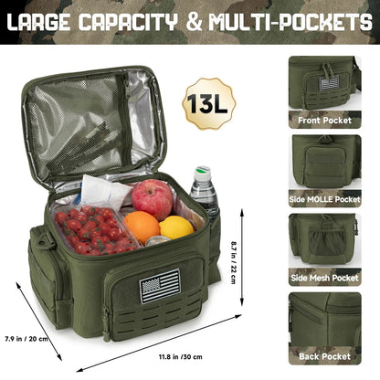 Skanto | Men's Military Tactical Lunch Box - Rugged, Leak-Proof, Insulated Thermal Cooler Bag for Work, Camping, Picnic Meals