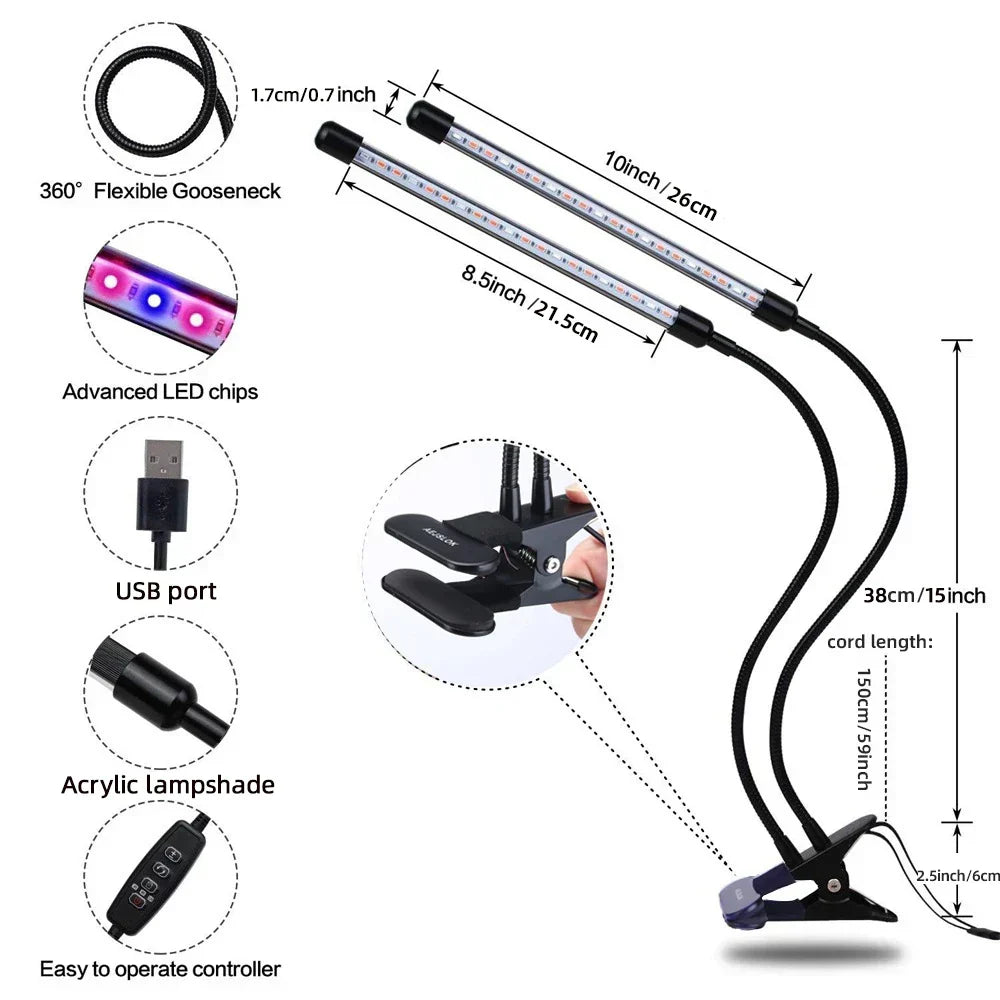 BowLift | LumiPlant LED Plant Light | USB Grow Light | 1–4 Heads | Dimmable with Timer